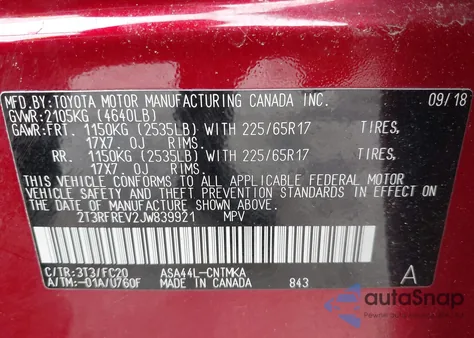2018 Toyota Rav4 Xle z USA, uszkodzony, nr VIN 2T3RFREV2JW839921